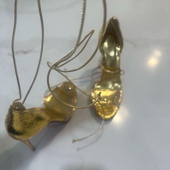 Christian Louboutin Gold Strappy Heels with Crystal Detailing - Picture 11 of 13